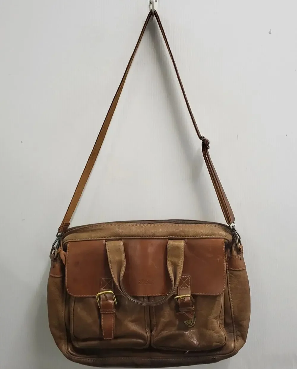 LL BEAN VINTAGE BROWN GENUINE LEATHER MESSENGER CROSSBODY BAG